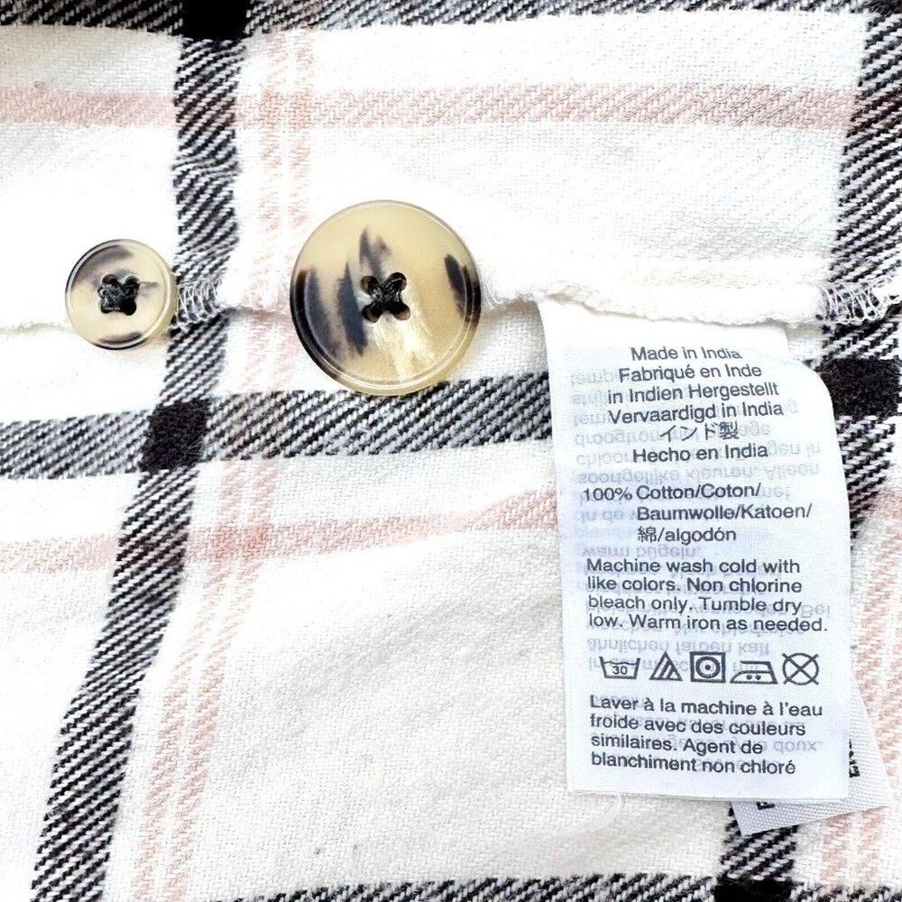 Madewell Plaid Flannel Button Shirt Womens 2X Beige Black Long Sleeve Cotton - Picture 8 of 11